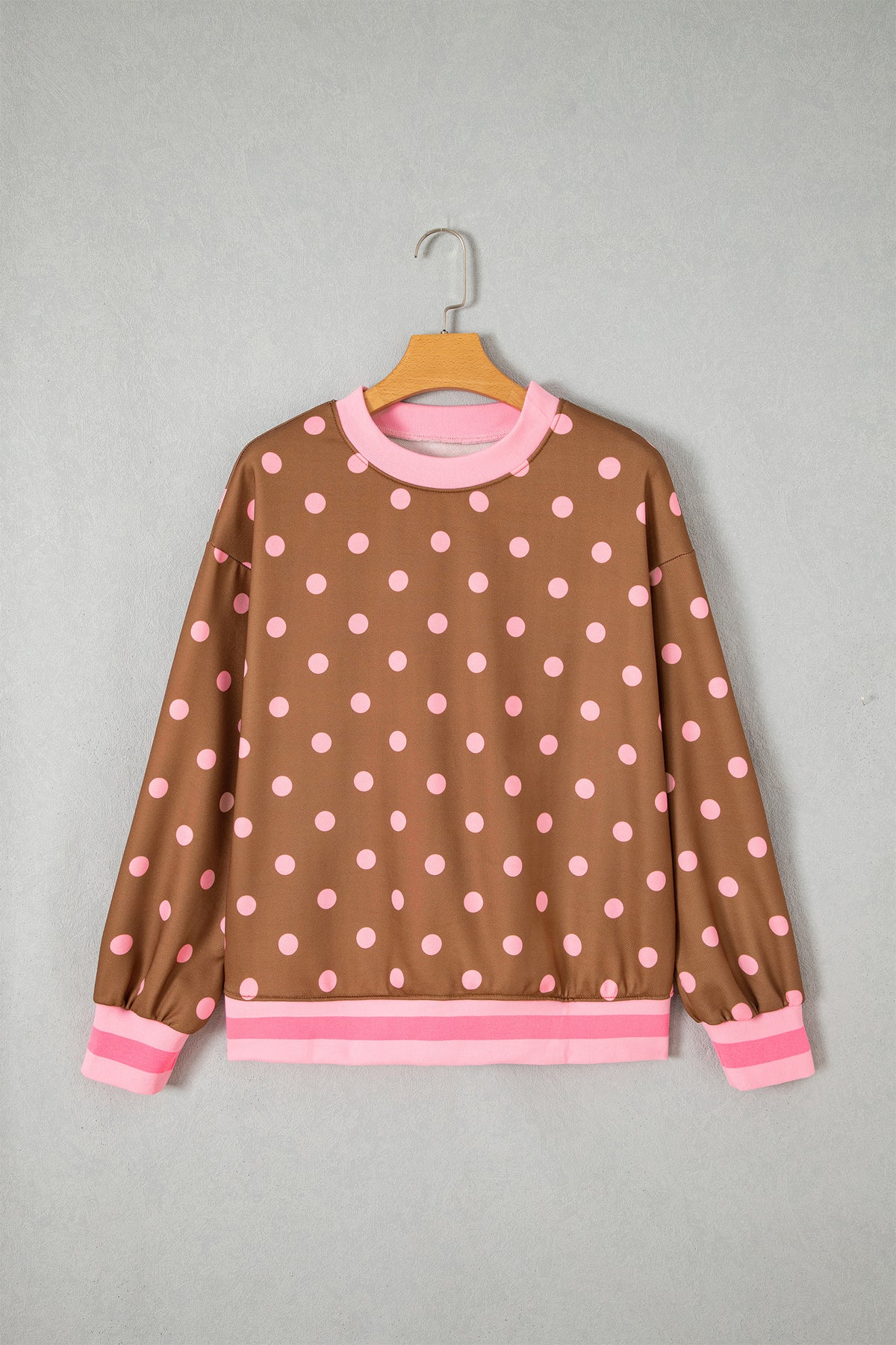 Polka Dot Colorblock Trim Round Neck Sweatshirt