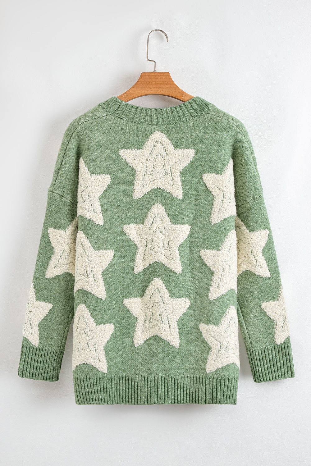 Star Sherpa Textured Buttoned Sweater Cardigan