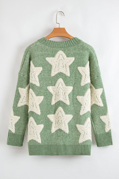 Star Sherpa Textured Buttoned Sweater Cardigan