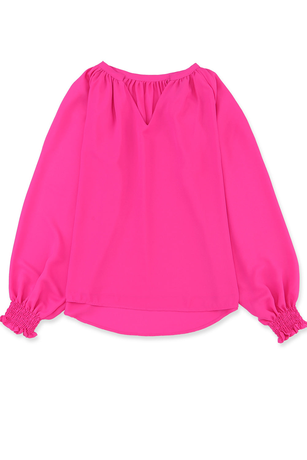 Pleated Puff Sleeve V-Neck Blouse