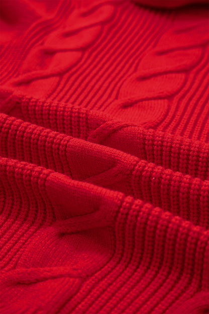 Cable Knit Turtleneck Ruffle Short Sleeve Sweater