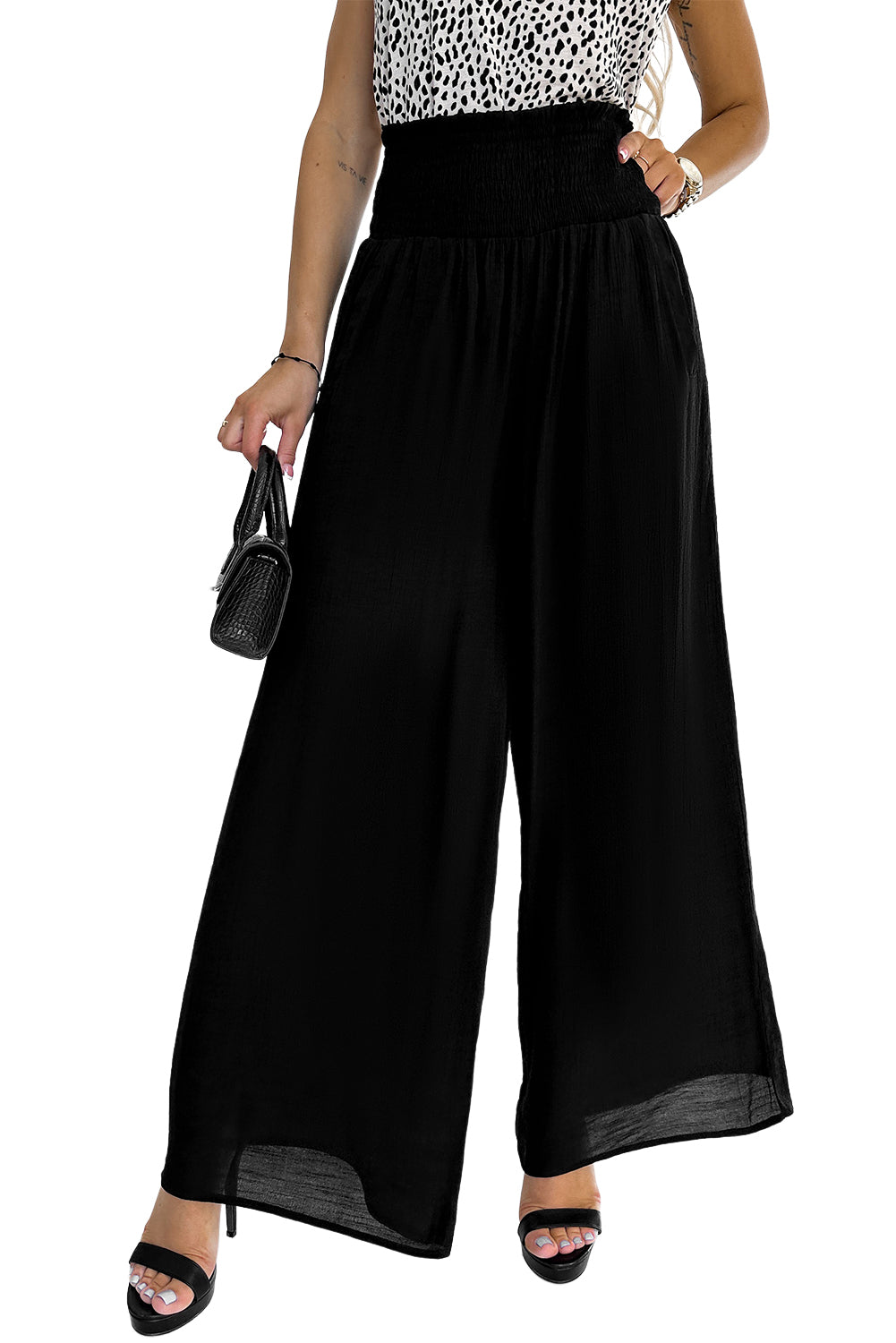 Smocked Waist Wide Leg Pants