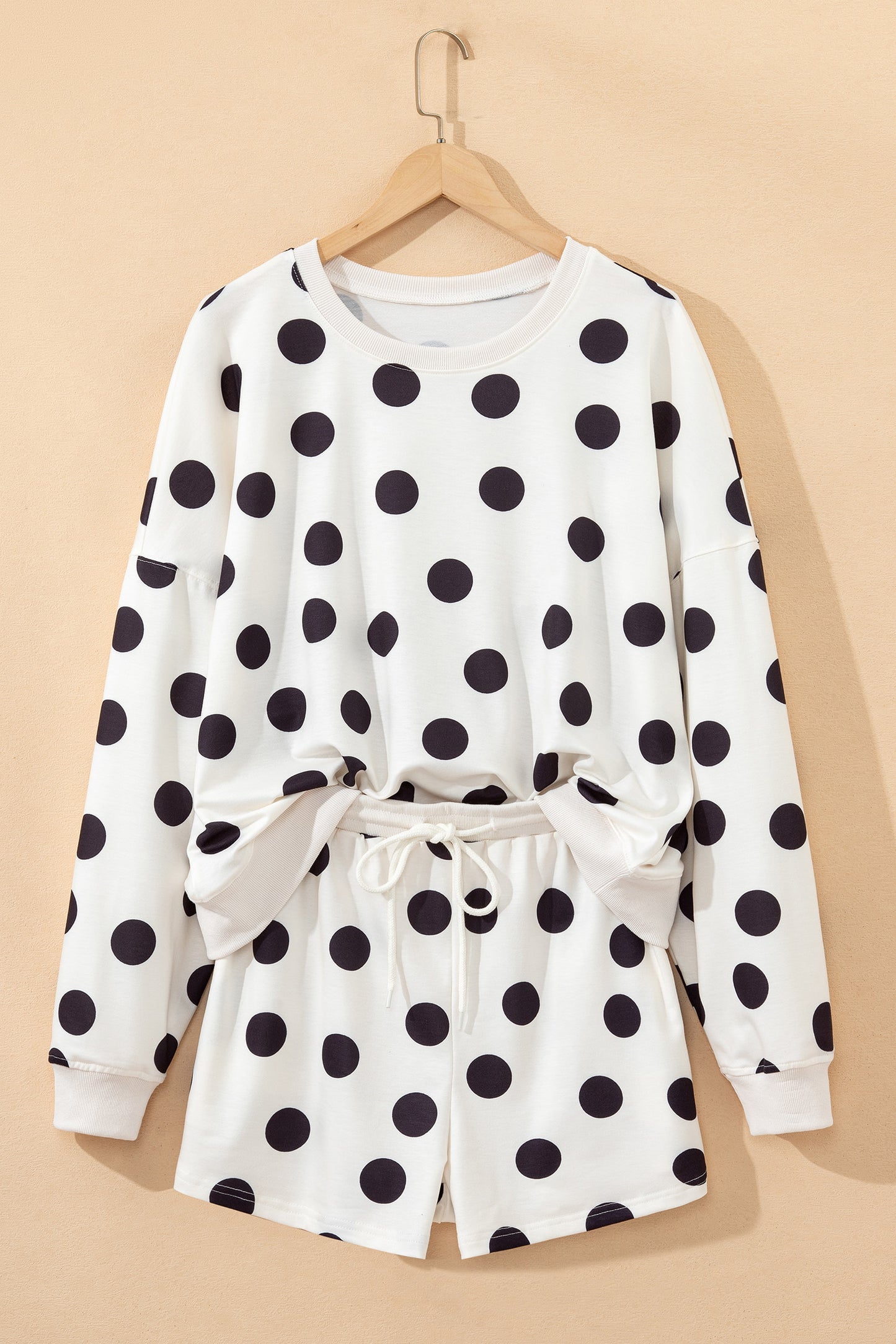 Polka Dot Pullover and Drawstring Shorts Set
