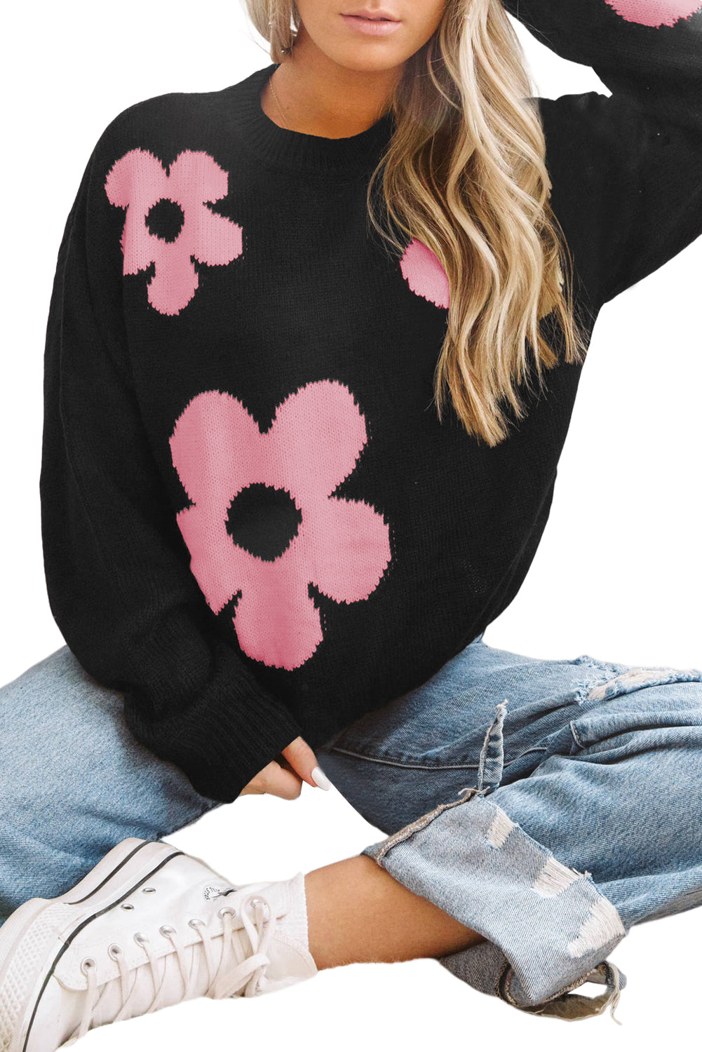 Floral Long Sleeve Crewneck Sweater