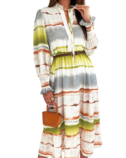 Tie-Dye Stripe Midi Shirt Dress