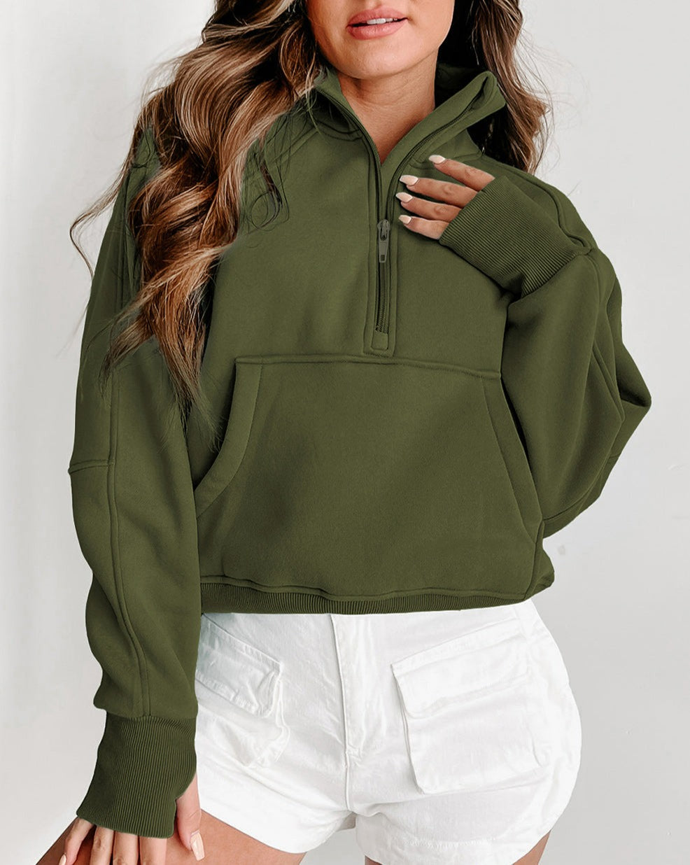 Half Zip Thumbhole Sleeve Sweatshirt