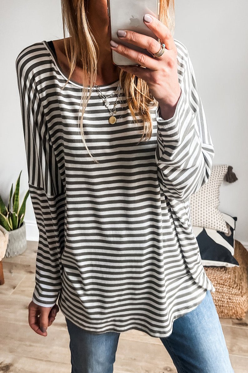 Stripe Round Neck Long Sleeve Top