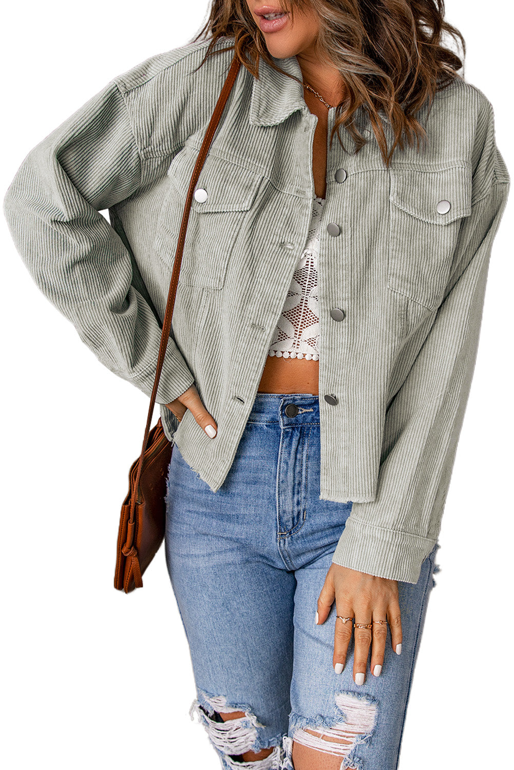 Corduroy Flap Pockets Cropped Jacket