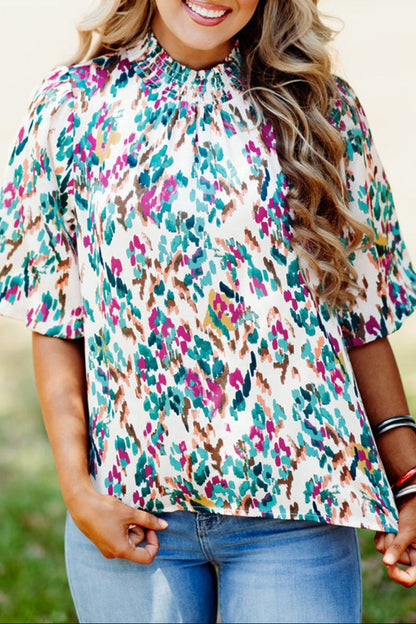 Abstract Mock Neck Blouse