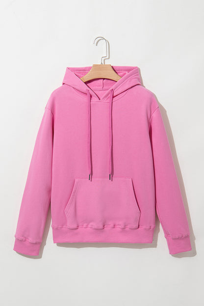 Solid Pocketed Drawstring Hoodie