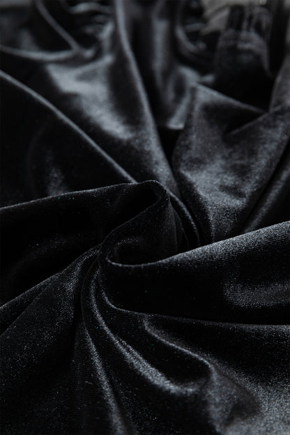 Solid Velvet Frilled Collar Smocked Puff Sleeve Blouse