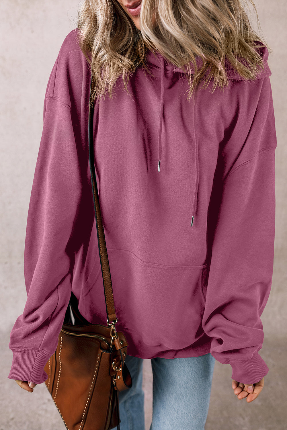 Solid Kangaroo Pocket Drawstring Hoodie