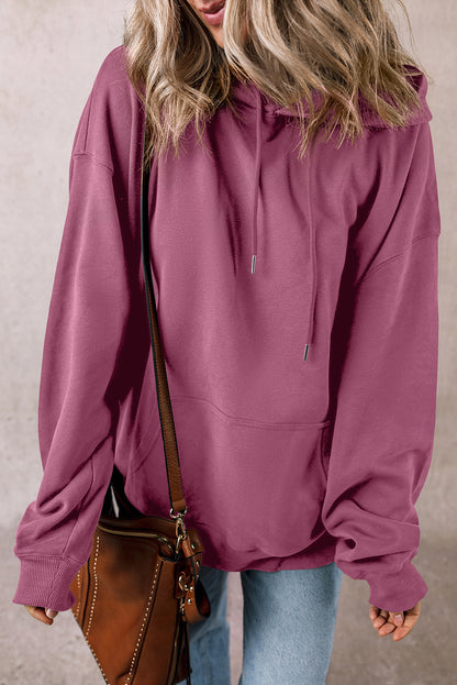 Solid Kangaroo Pocket Drawstring Hoodie