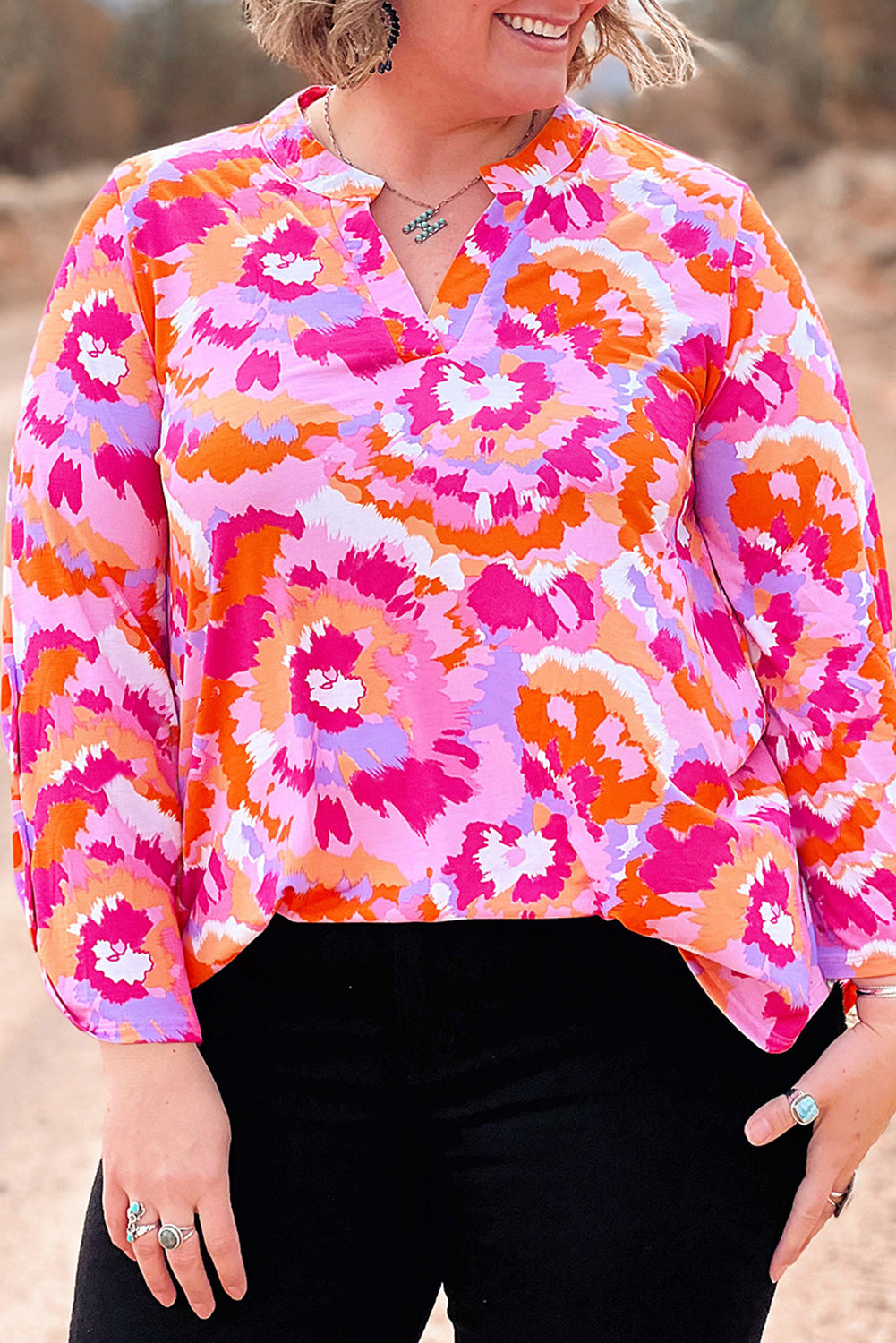 Abstract Floral V-Neck Blouse Plus Size