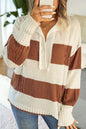 Stripe Cable Knit Collared Sweater