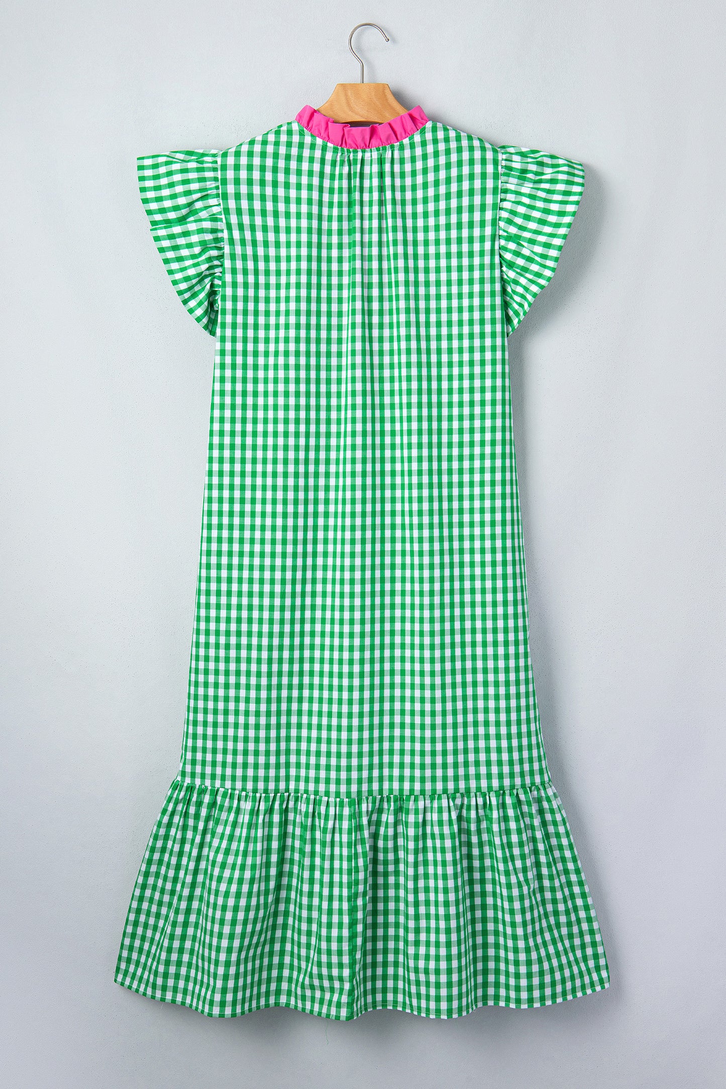 Gingham Colorblock Ruffle Sleeve Midi Dress