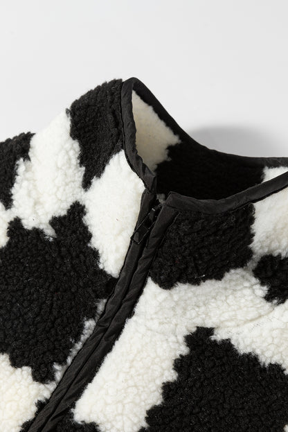 Checker Sherpa Collared Jacket Vest