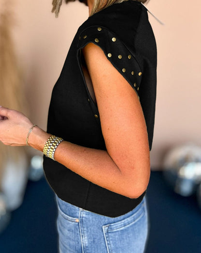 Studded Short Sleeve Crewneck Top