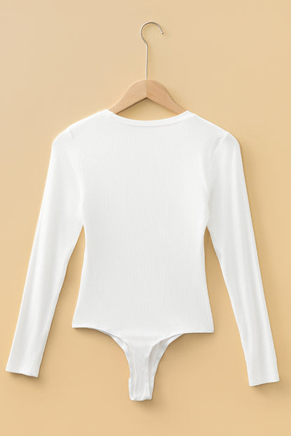 Solid Ribbed Round Neck Long Sleeve Bodysuit