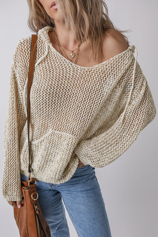 Hollowed Knit Kangaroo Pocket Sweater