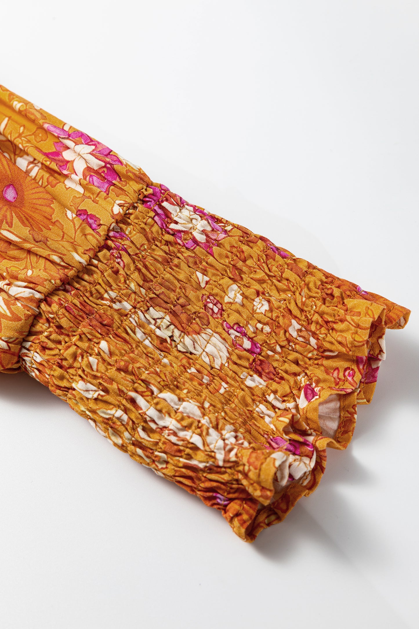 Boho Floral Smocked Waist Long Sleeve Maxi Dress