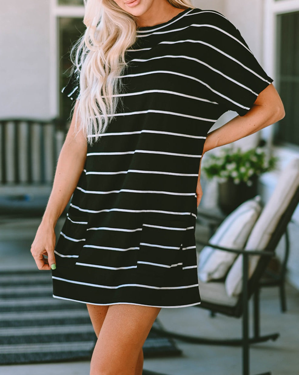 Stripe Patch Pocket Tunic Top