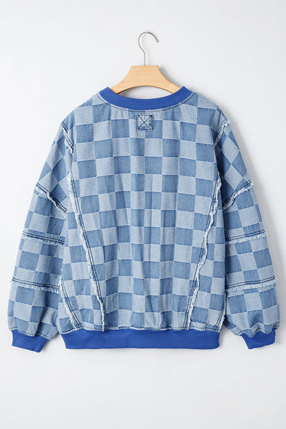 Checker Denim Raw Edge Top