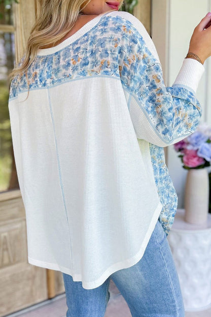 Floral Colorblock Batwing Sleeve Blouse