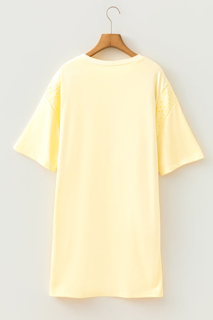 Solid Emboirdered Eyelet Patchwork T-Shirt Dress