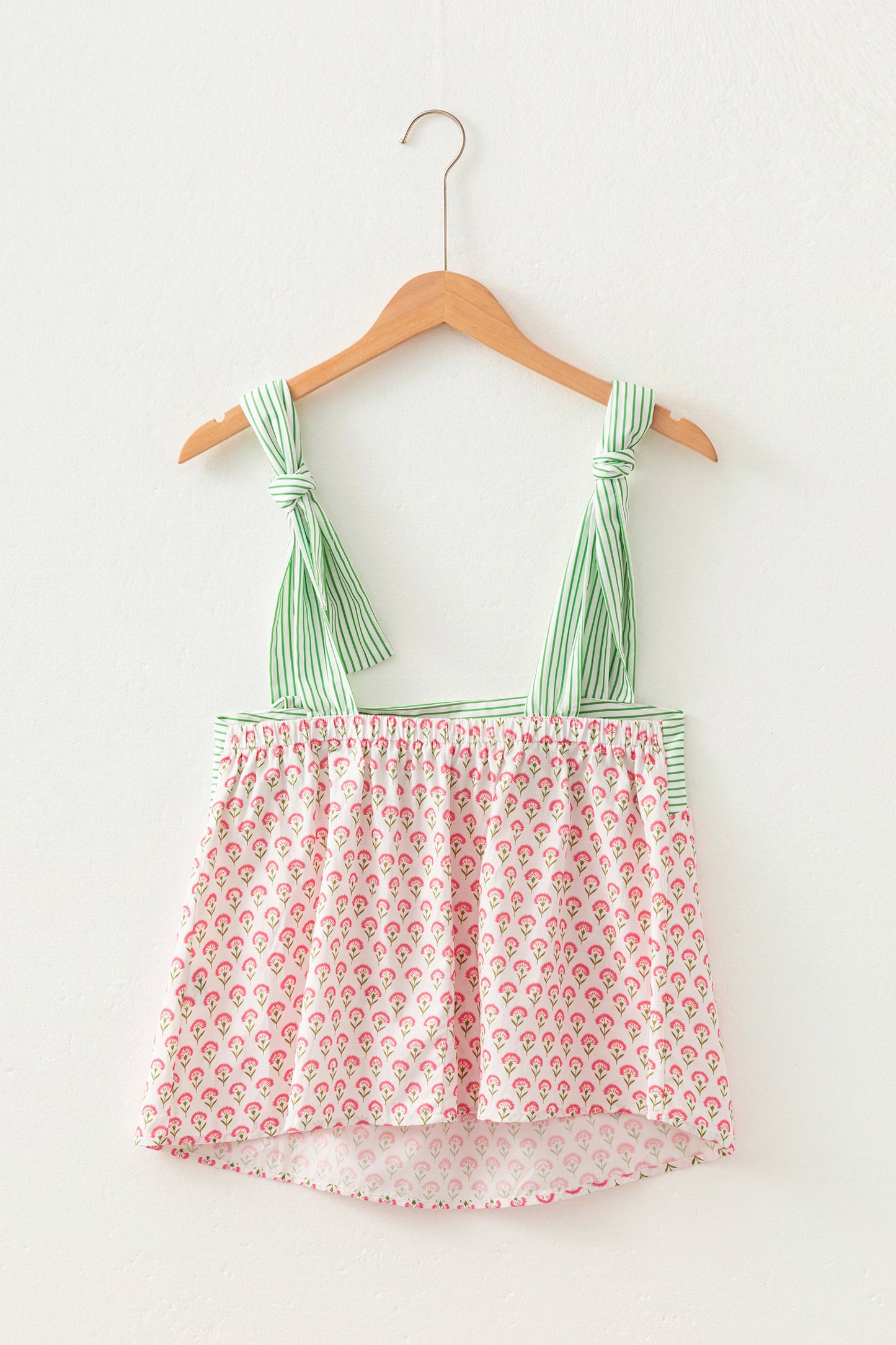 Floral Stripe Tie Strap Babydoll Tank Top