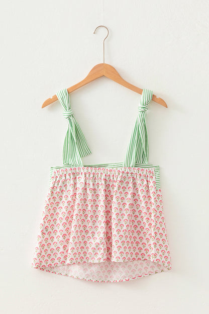 Floral Stripe Tie Strap Babydoll Tank Top