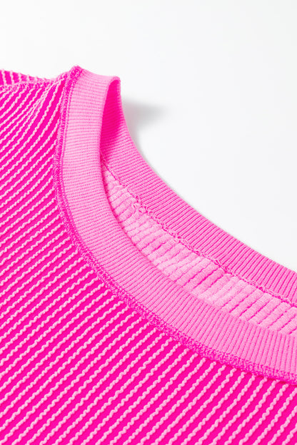 Plus Size Solid Corded Knit Drop Shoulder Top