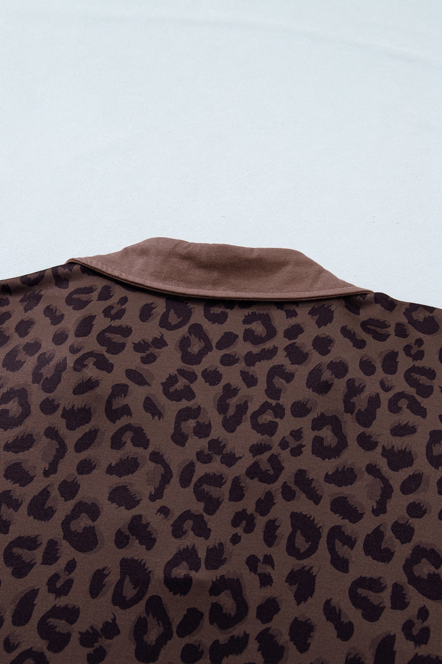 Plus Size Leopard Collared Top & Drawstring Shorts Set