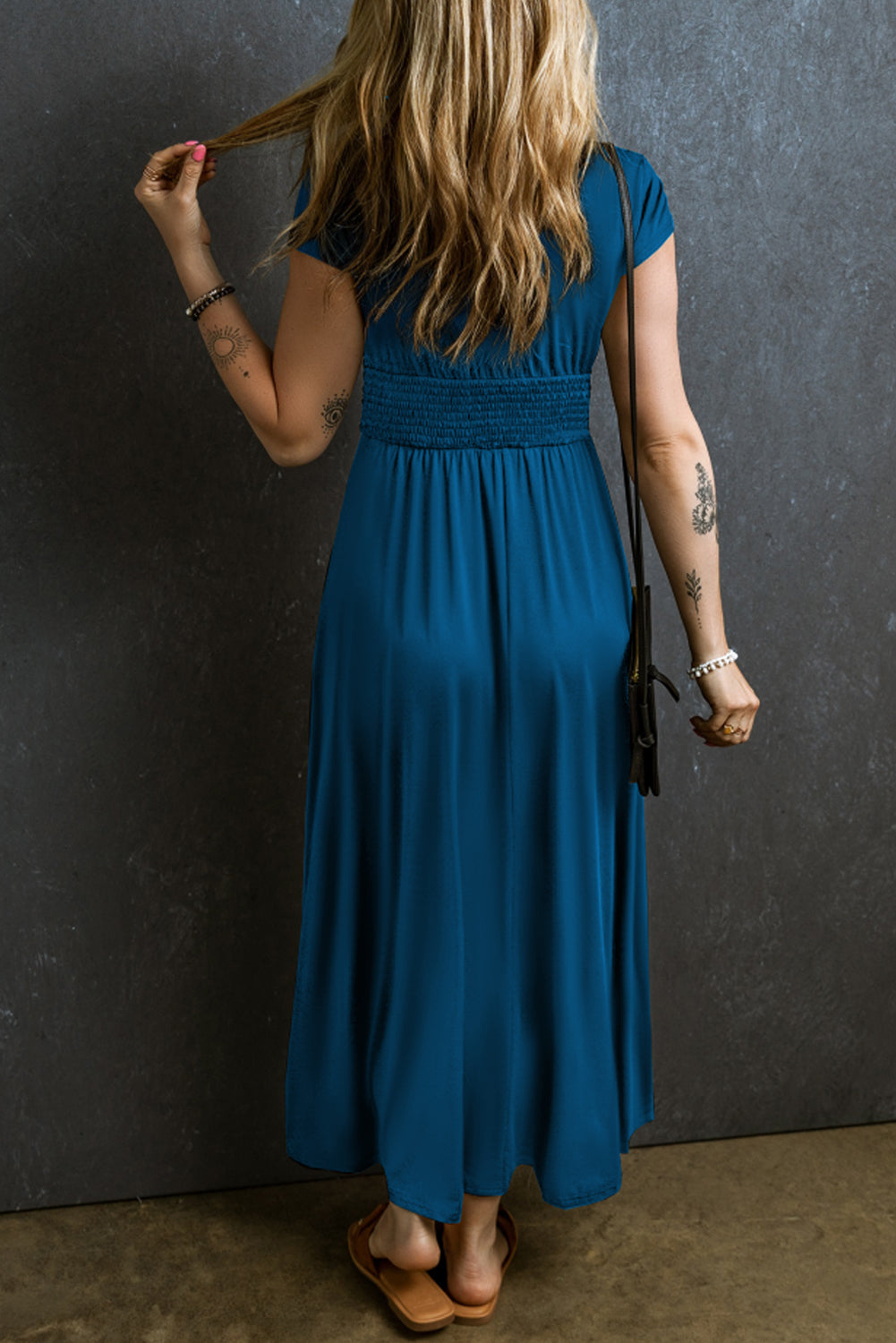 Shirred High Waist Maxi Dress