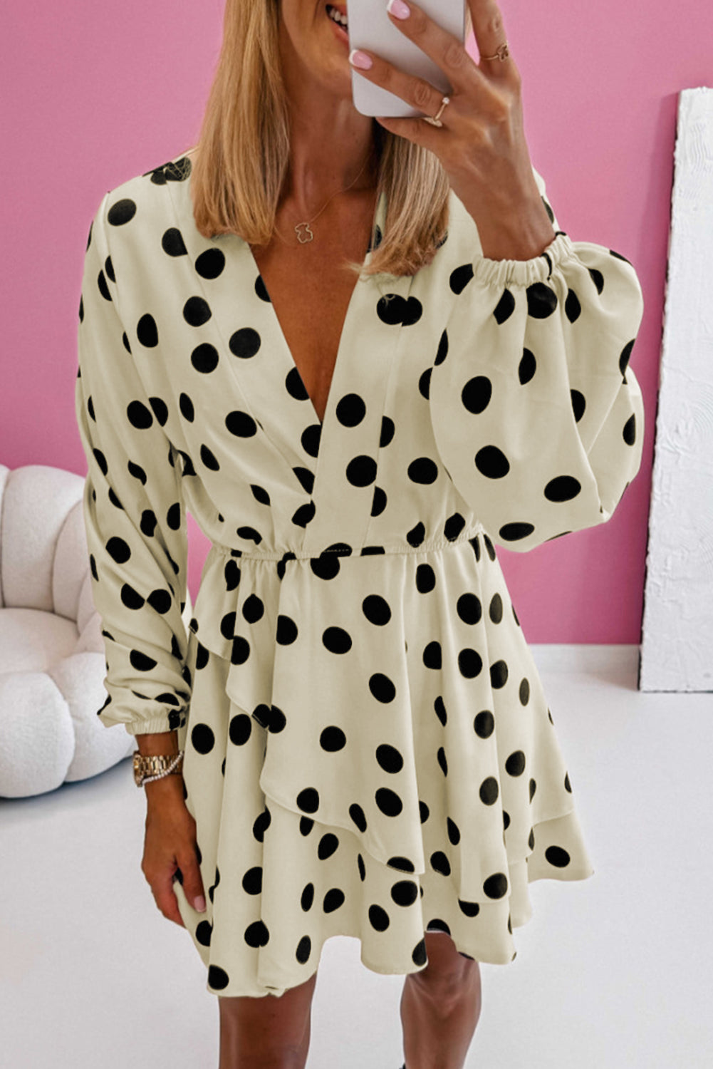 Dotted Puff Sleeve Mini Dress