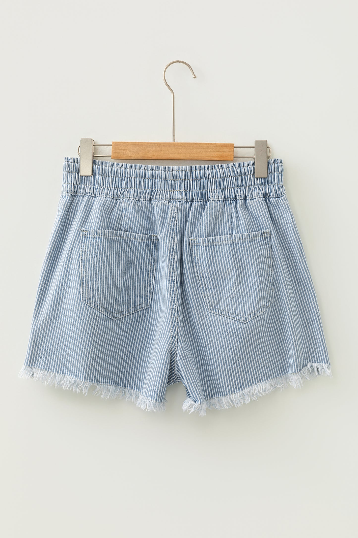 Stripe Denim Raw Edge Drawstring Waist Shorts