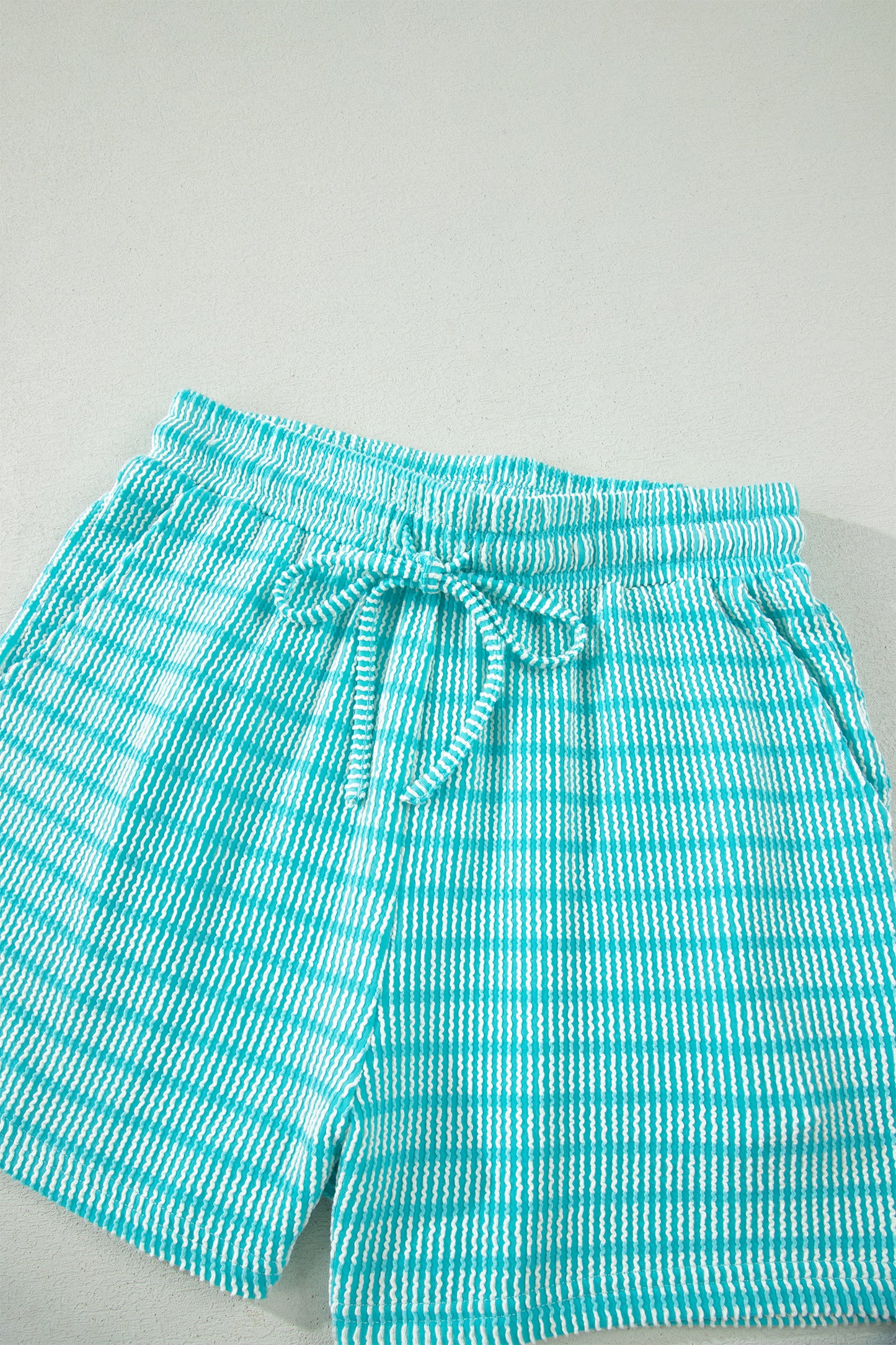 Stripe Corded Knit Tee & Drawstring Short Set