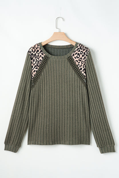 Leopard Patchwork Ribbed Knit Top