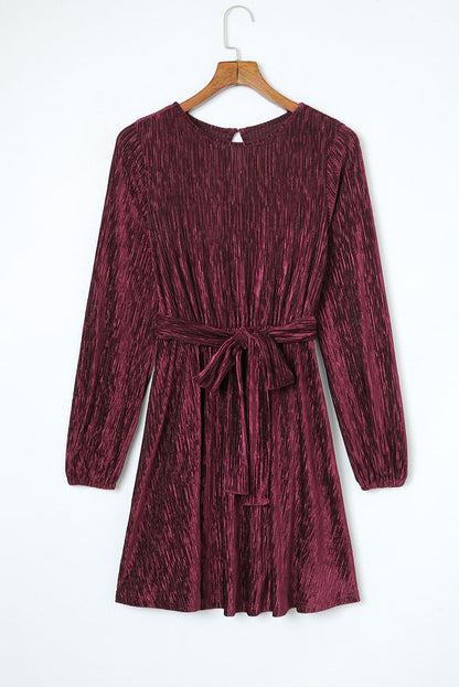 Crinkle Velvet Tie Belted Dress