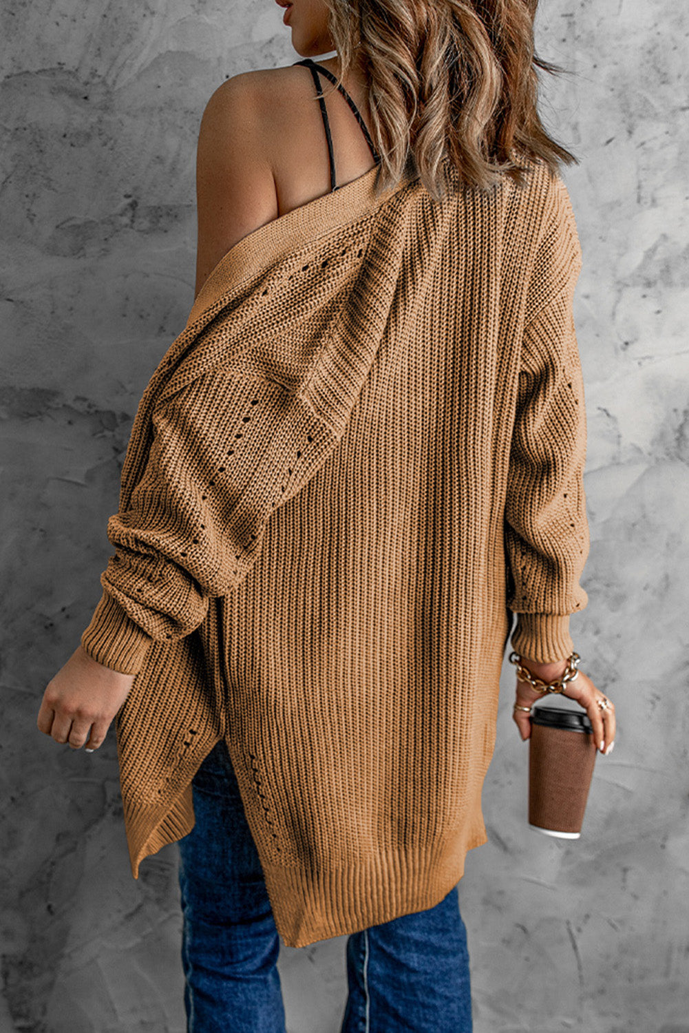 Hollowed Knit Side Slit Cardigan