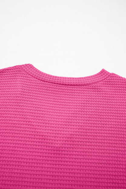 Solid Waffle Knit V-Neck Short Sleeve Top