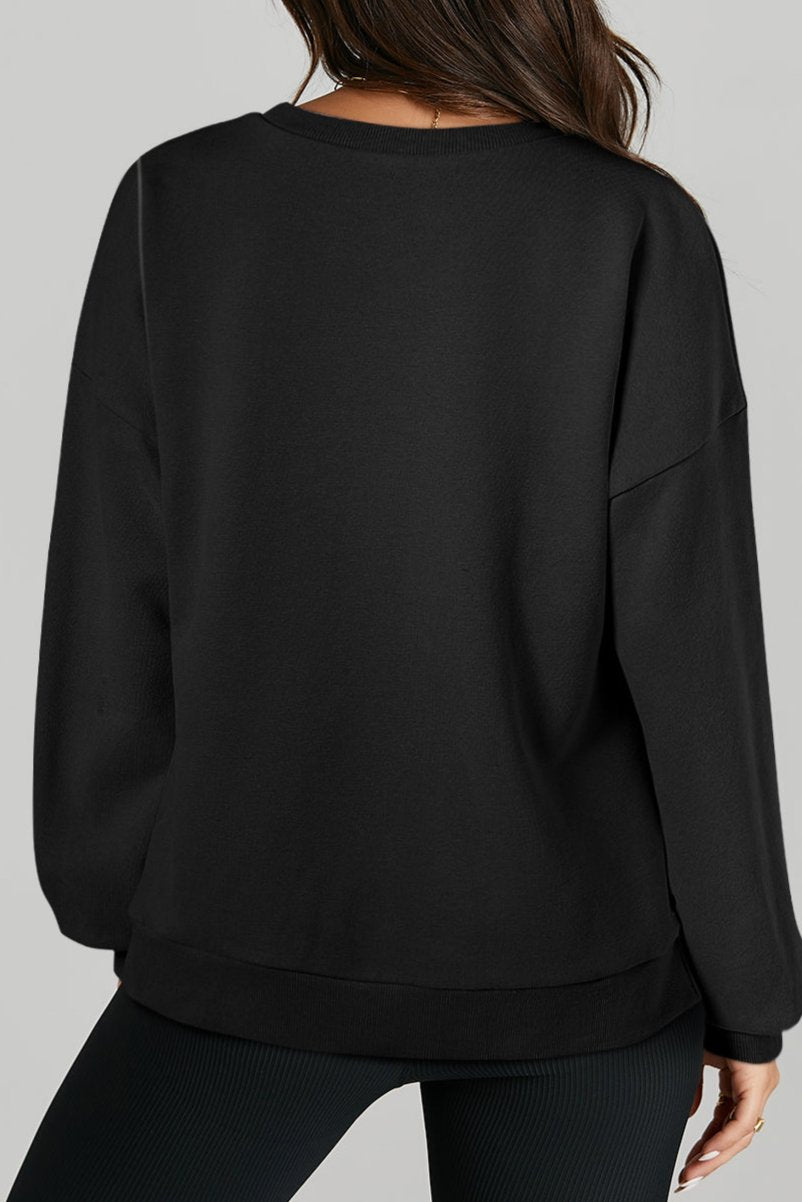 Solid Ribbed Trim Pullover Sweatshirt