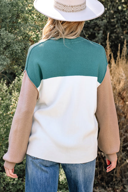 Colorblock Ribbed Knit Long Sleeve Sweater