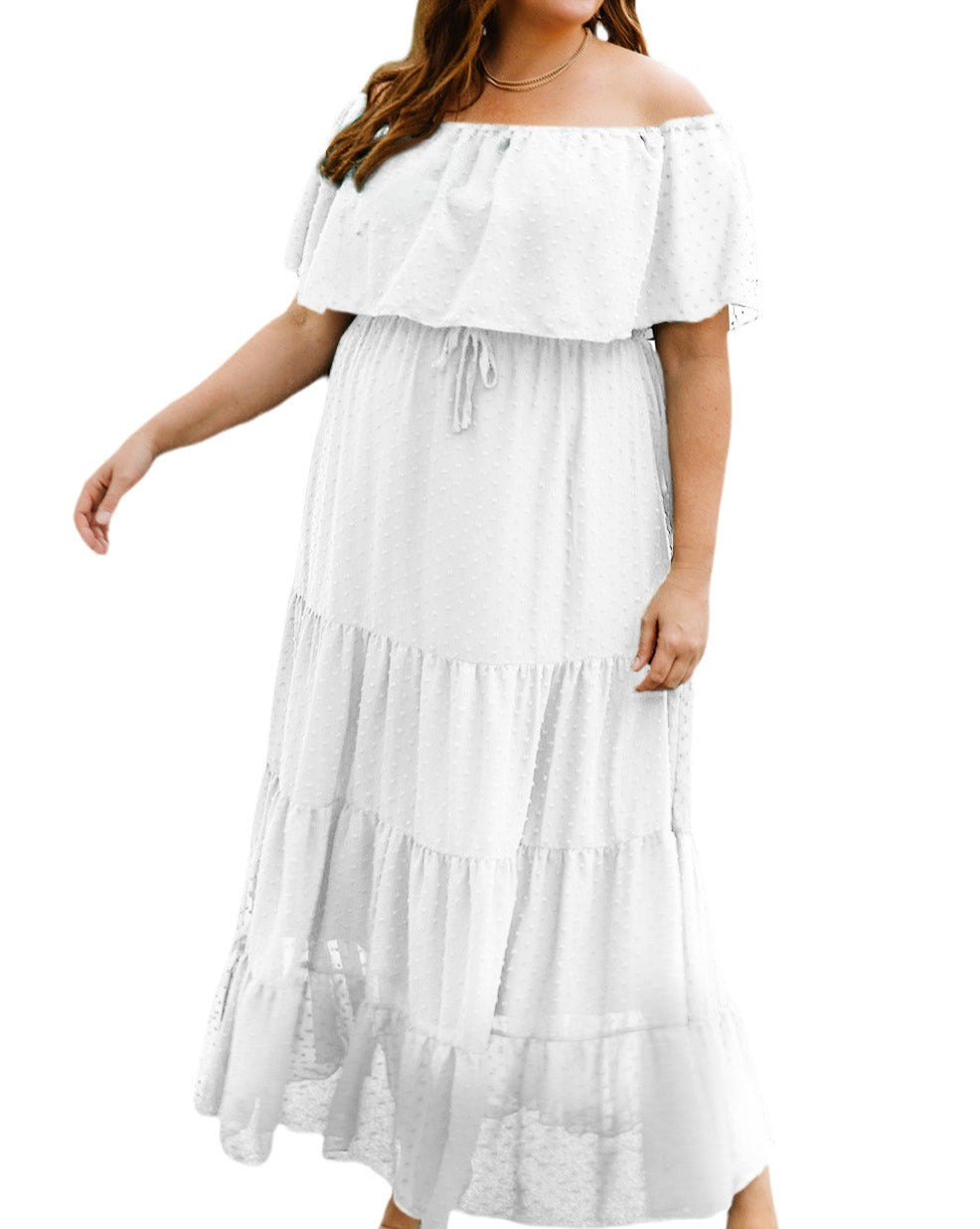 Swiss Dot Tiered Maxi Dress Plus Size