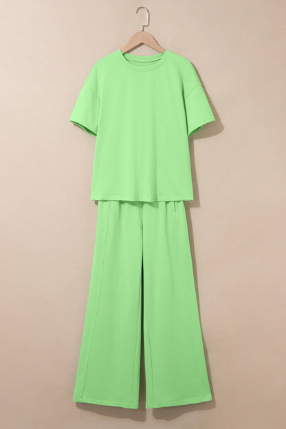 Solid Oversize Tee & Wide Leg Pants Set