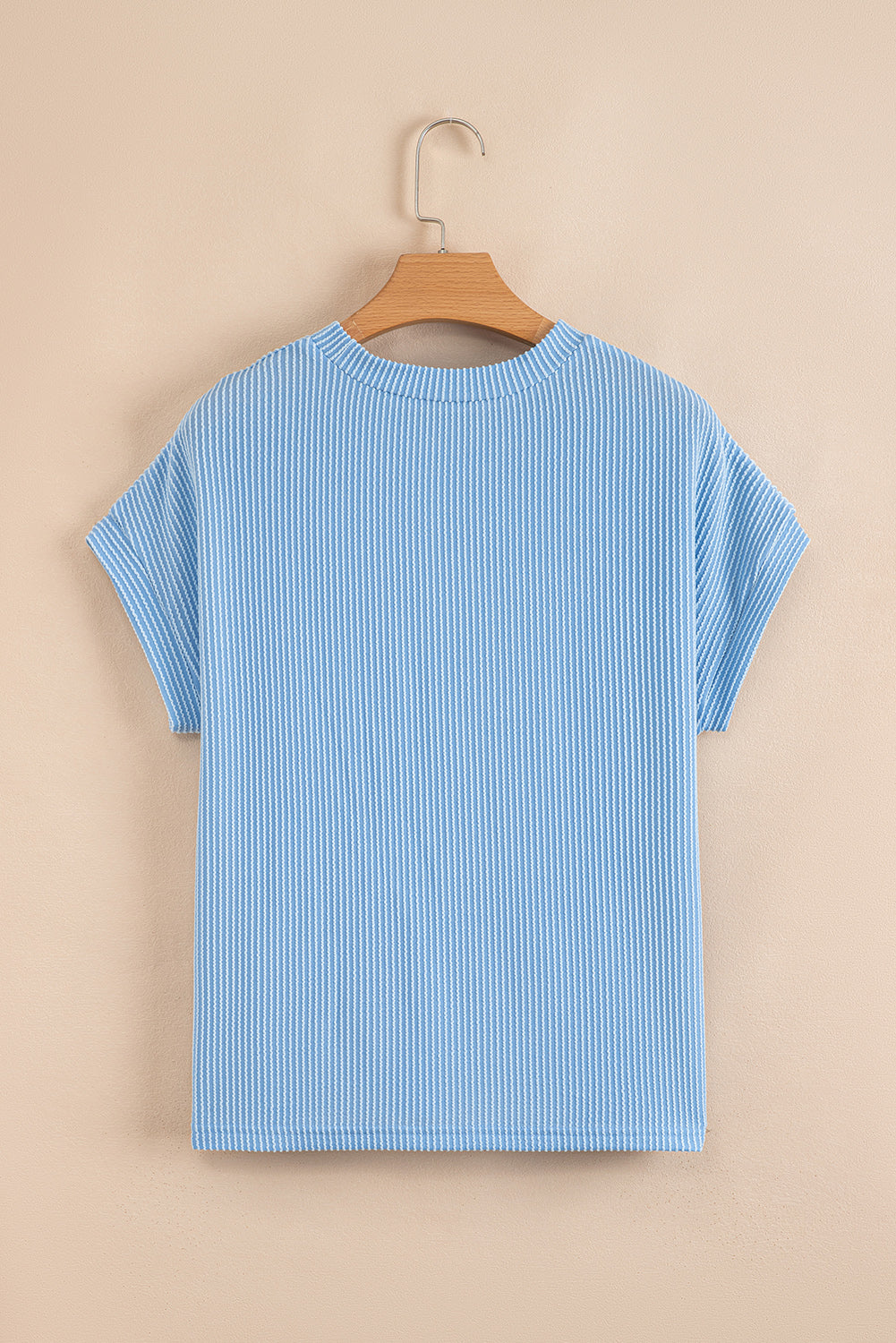 Colorblock Corded Knit Pocketed Crew Neck T-Shirt