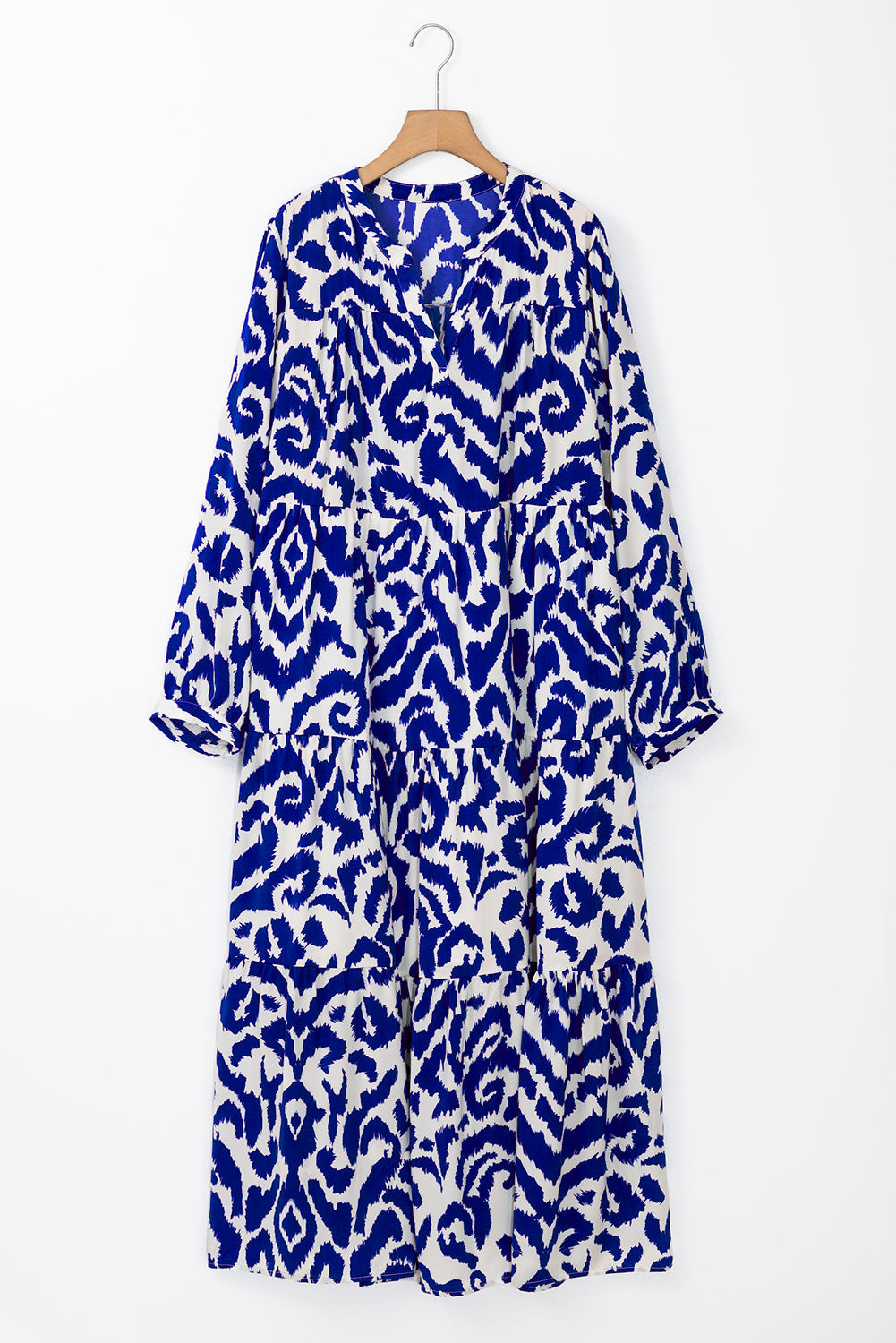 Abstract Long Sleeve Maxi Dress