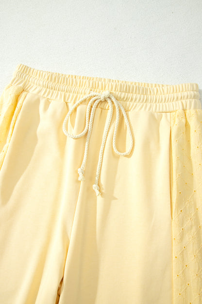 Solid Eyelet Embroidered Pullover & Drawstring Pants Set