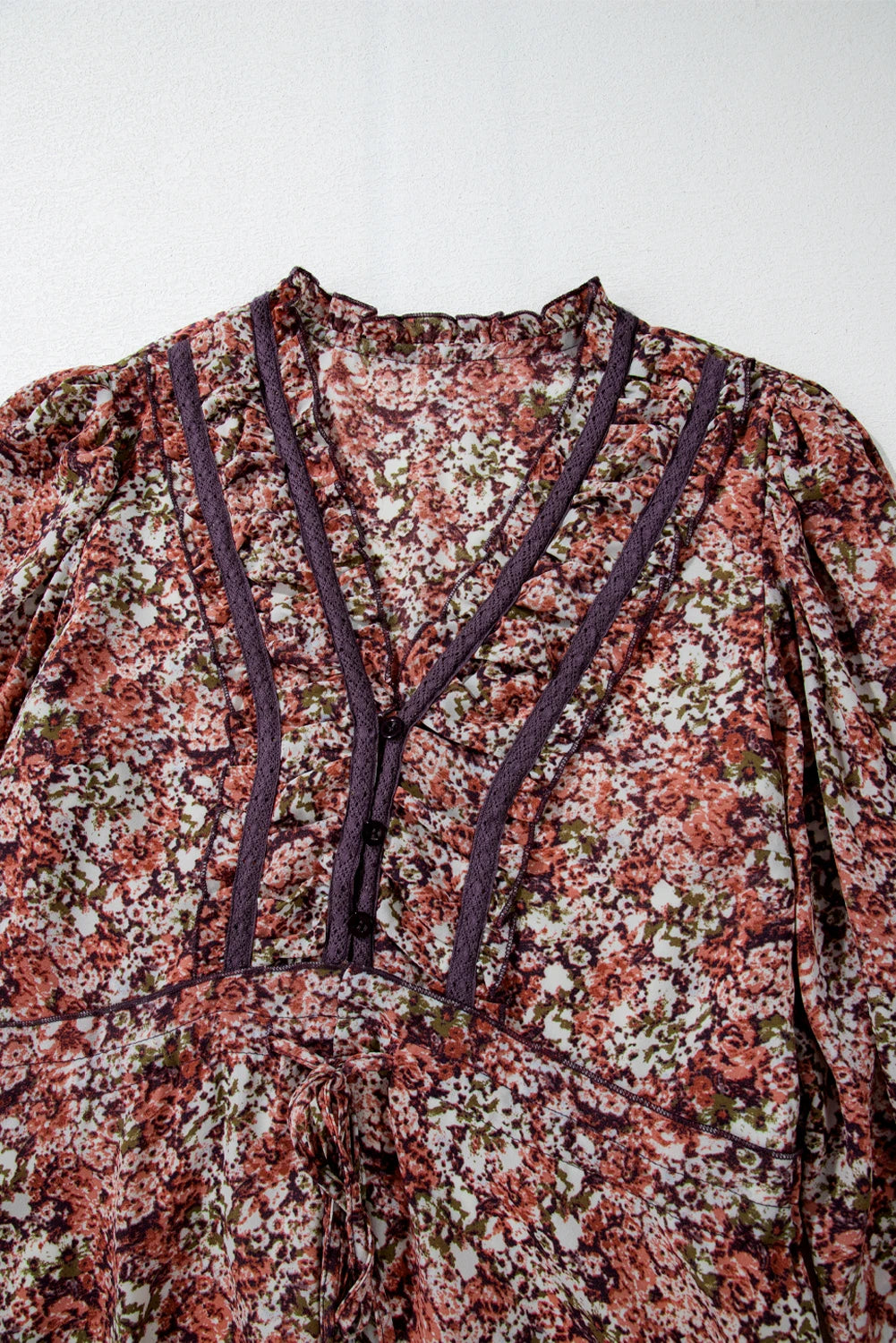 Floral Frilled V-Neck Split Front Tiered Midi Dress