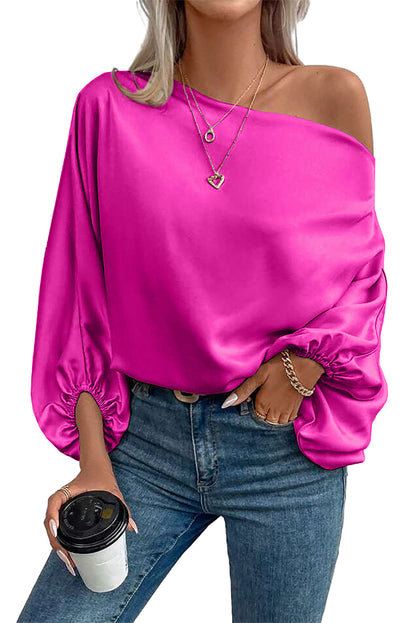 Satin Asymmetrical Balloon Sleeve Blouse